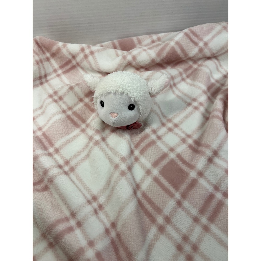 Lila & Jack Pink White Plaid Lamb Plush Baby Security Blanket Lovey AT1854 - Picture 2 of 5